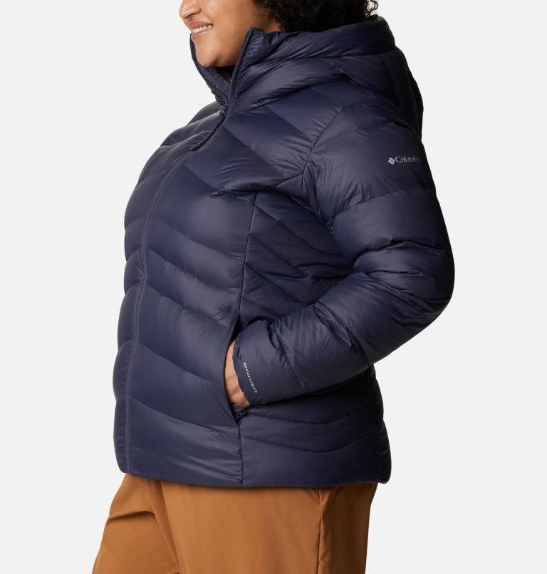 Women's Columbia Autumn Park Hooded Down Jackets Navy | Plus Size CA-N03C5